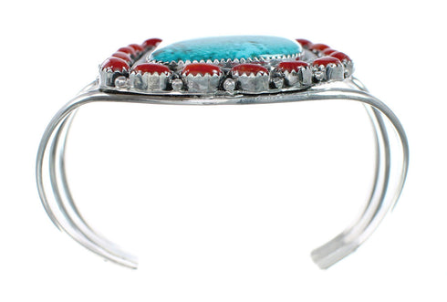 Native American Turquoise and Coral Multi-Stone Sterling Silver Cuff Bracelet NN20506